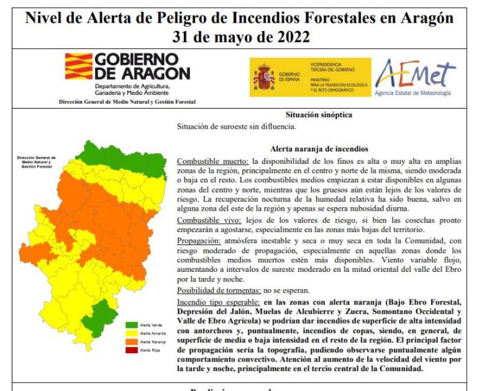 Nivel de alerta de incendios forestales para este martes, 31 de mayo de 2022.