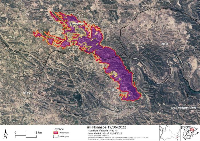 Cartografía del incendio de Nonaspe.