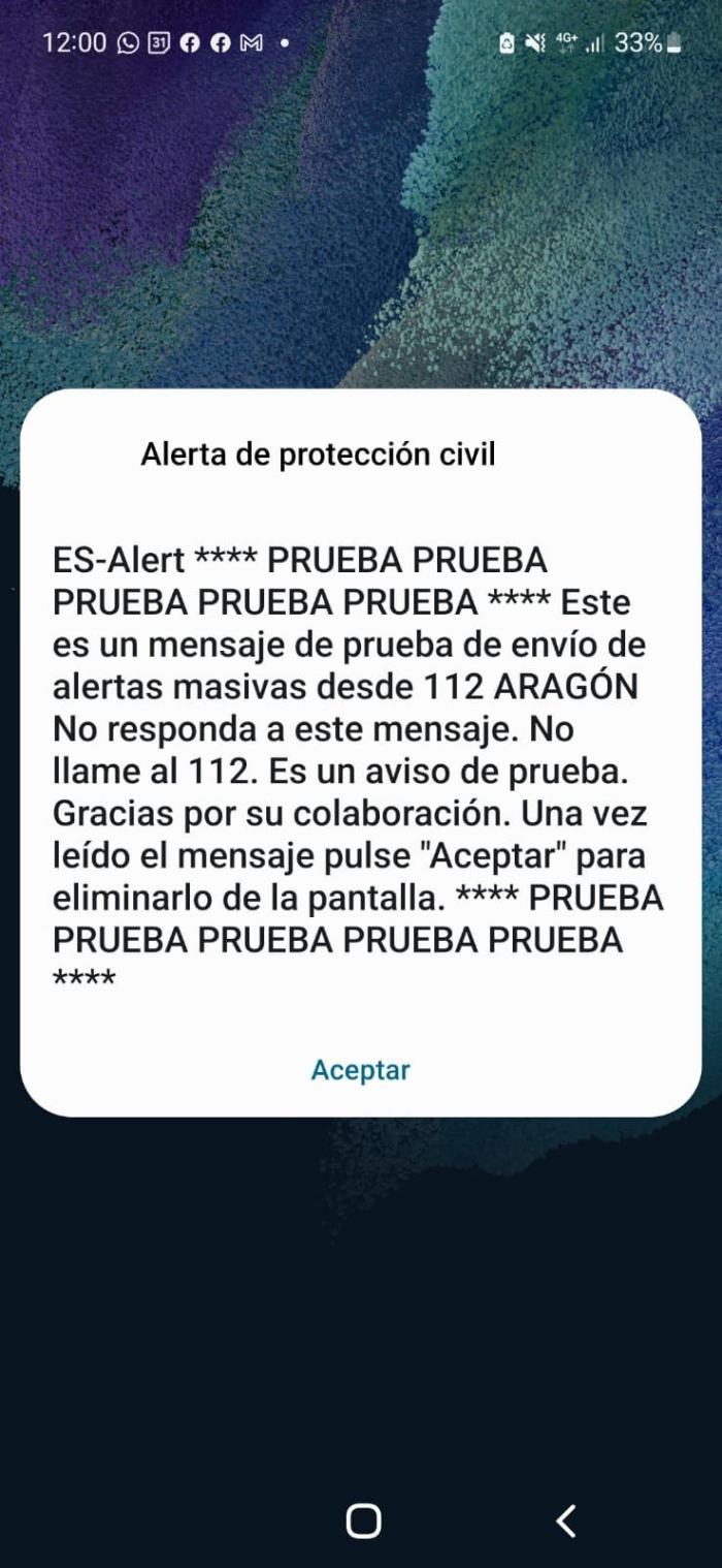 Pantalla móvil con mensaje alerta Es-Alert