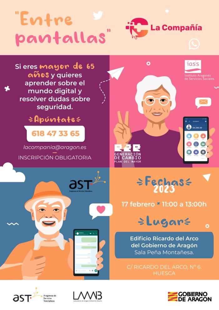 Cartel de la actividad "Entre pantallas" en Huesca, enmarcada en la segunda edición de ‘La Compañía’