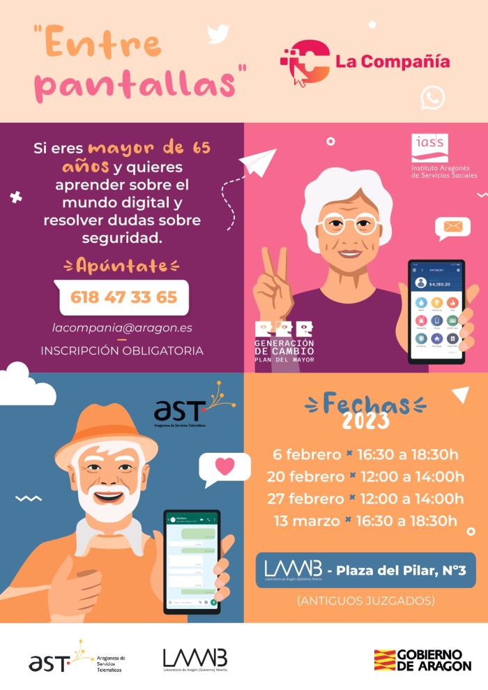 Cartel de la actividad "Entre pantallas" en Zaragoza, enmarcada en la segunda edición de ‘La Compañía’