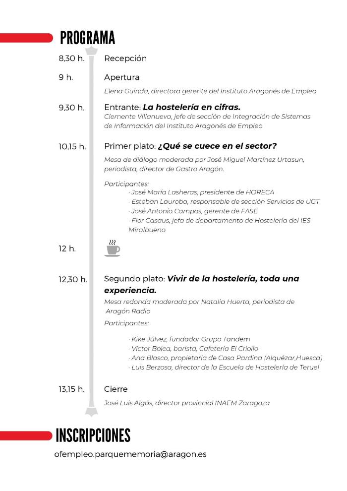 Prorgama de la jornada "Hablemos de hostelería" organizada por el INAEM