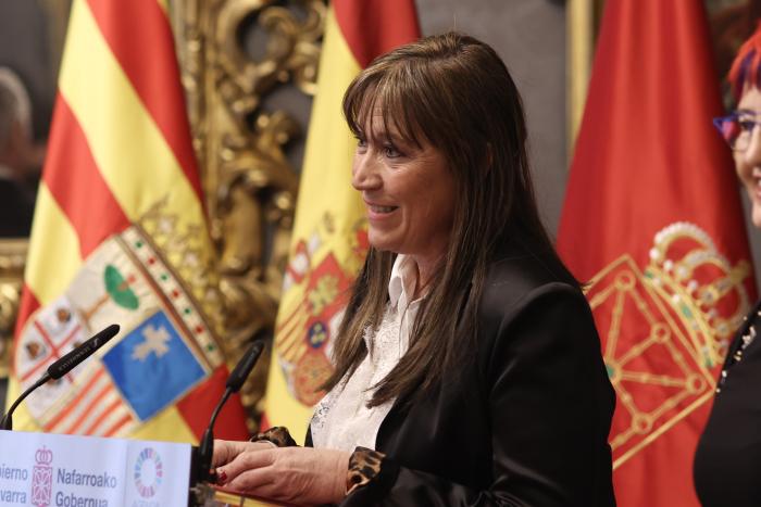 La consejera durante su intervención en el Palacio de Navarra