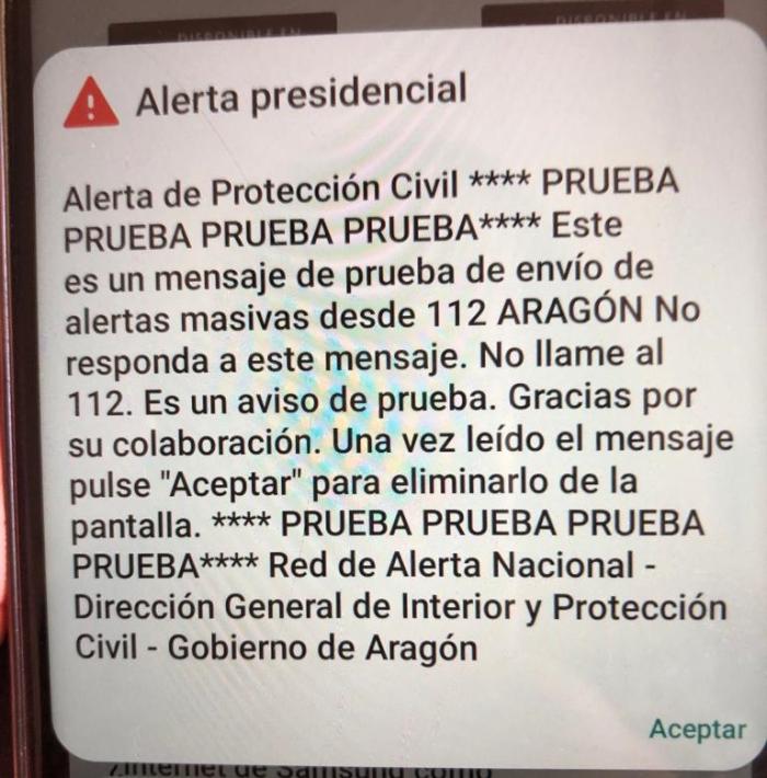 Ejemplo de una de las pruebas de alerta.