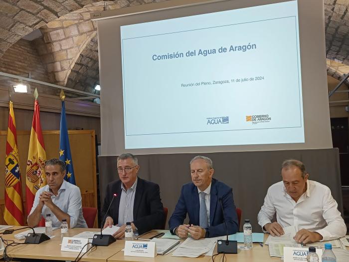 Blasco (segundo por la izda.) junto a Estaún, en el pleno de la Comisión del Agua.