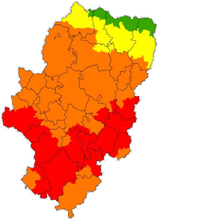 Mapa con el Nivel de Alerta de Peligro de Incendios Forestales (NAPIF) para hoy, 18 de julio
