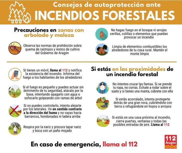 Consejos de autoprotección ante incendios forestales.