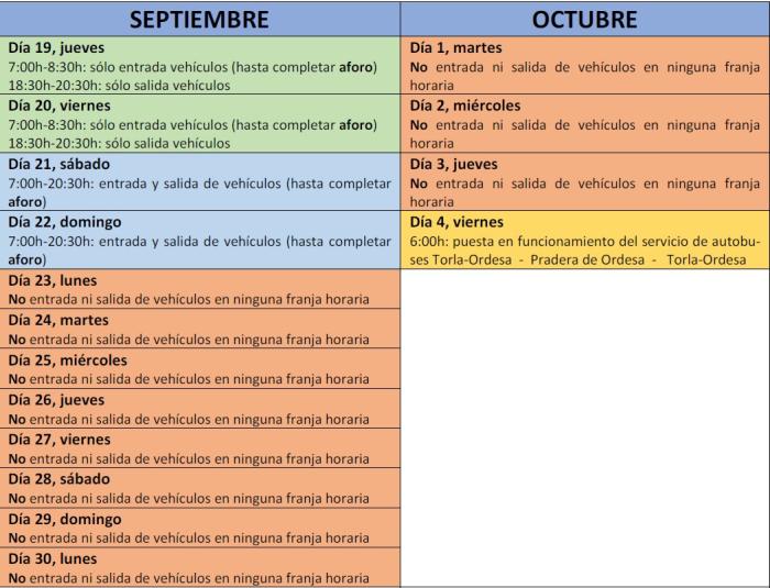 Calendario con las restricciones.