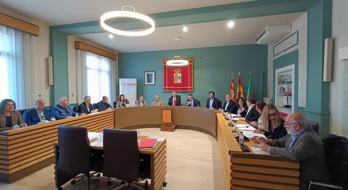 La reunión de la comisión, en el salón de plenos del Ayuntamiento de Fraga.