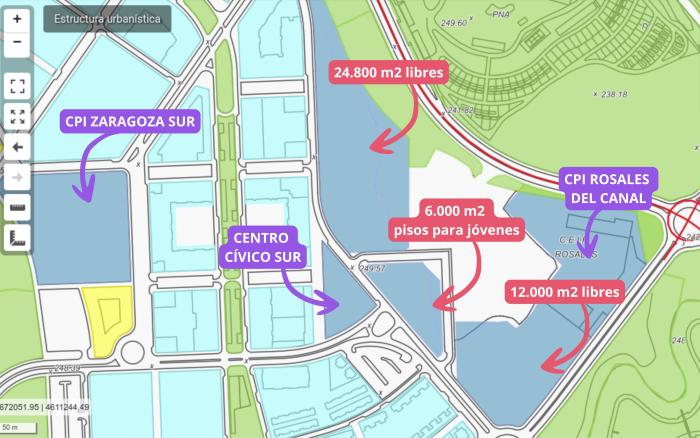 La superficie total de suelos disponibles para equipamientos en Rosales del Canal es de 73.354 m²