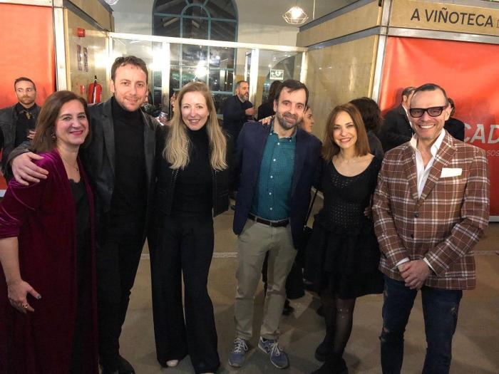Pedro Olloqui junto a Paula Ortiz, David Lozano, Pilar Palomero, Pepe Lorente y Sara Fernández, en un acto previo a la gala este viernes.