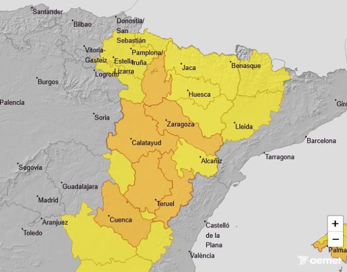 Avisos emitidos por AEMET para el 14 de junio