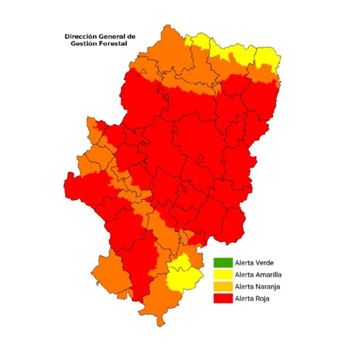 Imagen del artículo Hasta 13 zonas de Aragón en alerta roja por peligro de incendios forestales para este domingo