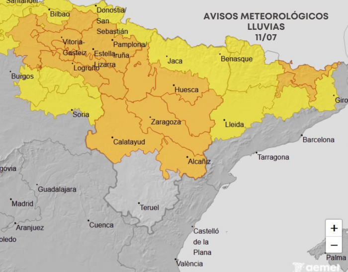 Imagen del artículo Aviso naranja por lluvias y tormentas en gran parte de Aragón este viernes