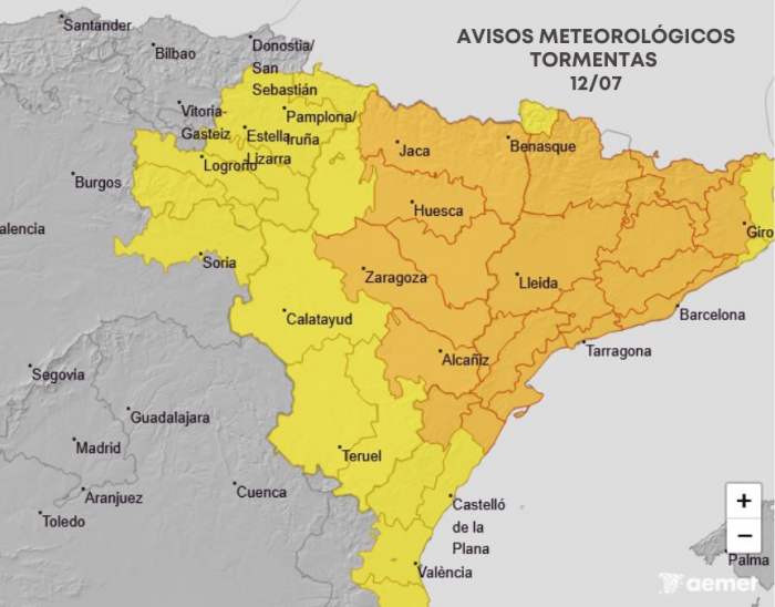 Avisos por tormentas para el sábado 12 de julio