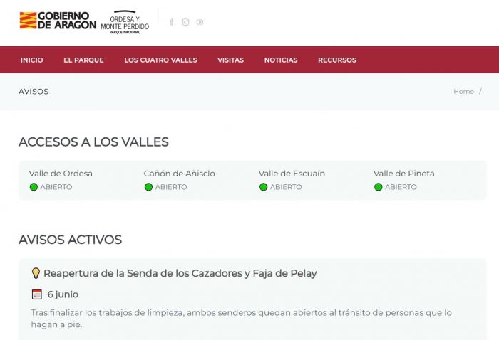 Imagen del artículo El Parque Nacional de Ordesa y Monte Perdido estrena nueva web, que incluirá información actualizada de los accesos