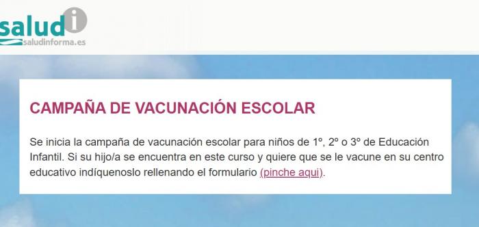 Campaña de vacunación escolar. Imagen de la web saludinforma.es