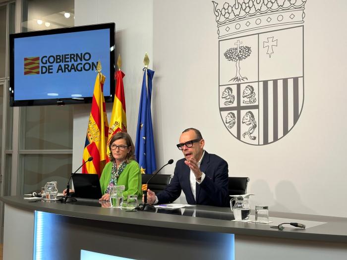 Pedro Olloqui y Natalia Martínez de Pisón, este martes en rueda de prensa en el Edificio Pignatelli,