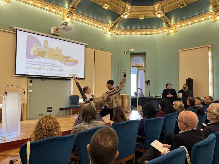 La jornada incluye actuaciones y la proyección de audiovisuales relacionados con el patrimonio aragonés.