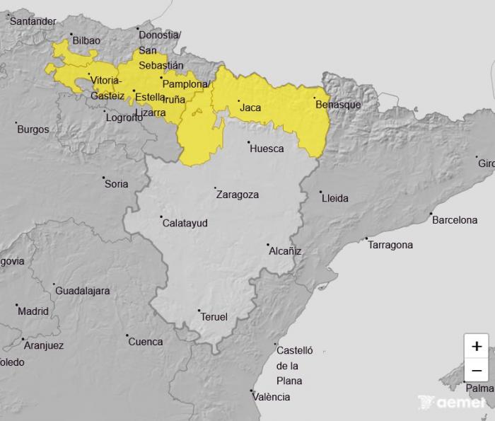 Mapa de alerta amarilla para esta noche