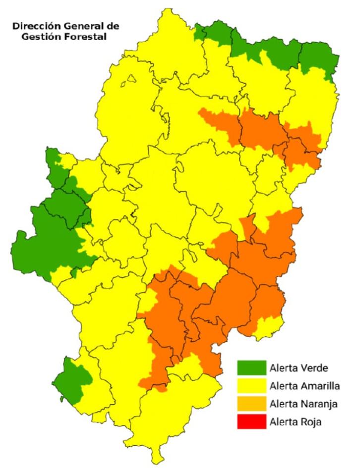 Infografía del nivel de alerta de peligro de incendios forestales publicado a 7 de junio de 2026