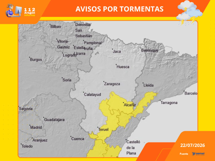 Avisos por tormentas para el 22 de julio