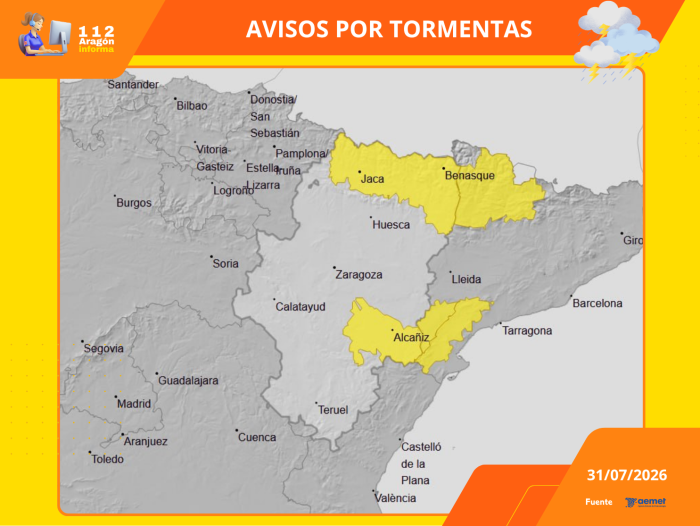 Avisos por tormentas para el viernes 31 de julio