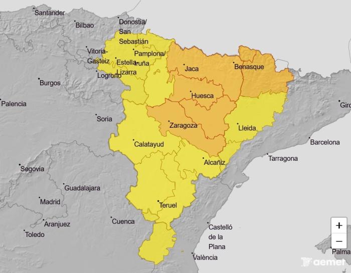 Ampliado a nivel naranja el aviso por lluvias en el sur de Huesca entre las 14:00 y las 22:00 horas.