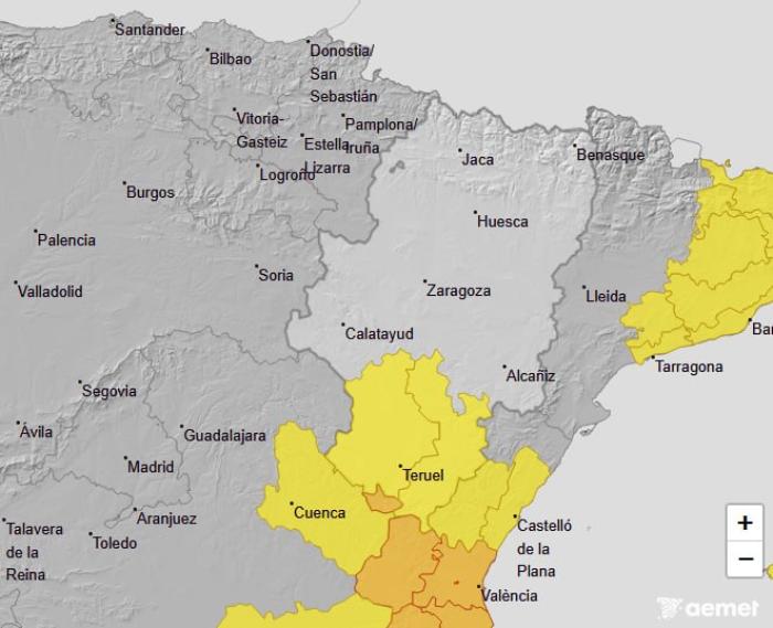 Aviso amarillo por tormentas este miércoles 16 de septiembre en Aragón.