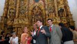 El presidente del Gobierno de Aragón, Marcelino Iglesias, acompañado de la consejera de Educación, Cultura y Deporte, Eva Almunia, ha inaugurado las obras de restauración de la Colegiata Santa María de Alquezar