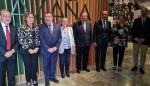 Felipe Faci, Víctor Lucea y Marisancho Menjón en la visita institucional a Azaña