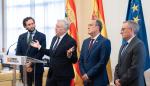 El presidente del Gobierno de Aragón, Jorge Azcón y el consejero de Fomento, Vivienda, Logística y Cohesión Territorial, Octavio López, reciben a los presidentes de las diputaciones de Zaragoza, Juan Antonio Sánchez-Quero; de la Huesca, Isaac Claver, y Te