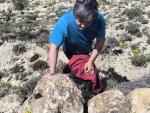 Una de las nuevas icnitas tridáctilas de un gran dinosaurio ornitópodo en Allepuz (Teruel).