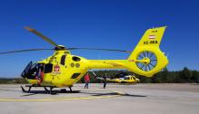 El helicóptero del 112 Aragón, en las instalaciones de la base turolense de Blancos del Coscojar