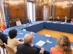 CONSEJO ESTADO.- El presidente del Consejo Consultivo de Aragón, Xavier de Pedro, recibe a la presidenta del Consejo de Estado, Carmen Calvo