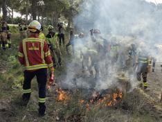 Simulacro de incendio realizado esta semana en La Muela de interfaz urbano-forestal.