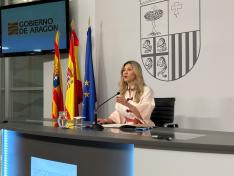 La vicepresidenta y portavoz del Gobierno de Aragón, Mar Vaquero, este jueves en rueda de prensa.