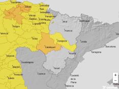Mapa de avisos de tormentas para esta tarde en Aragón hasta las 23.59 horas