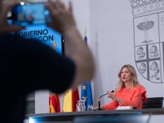 La vicepresidenta y portavoz del Gobierno de Aragón, Mar Vaquero, en rueda de prensa tras la celebración de una reunión del Consejo de Gobierno.