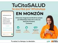 Cartel informativo de la llegada de TuCitaSALUD en Monzón.