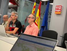 El director general de Interior y Emergencias del Gobierno de Aragón, Miguel Ángel Clavero, y el jefe de servicio de Seguridad y Protección Civil, Jorge Crespo, en el CECOPI celebrado esta mañana.