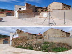 Fotografía del después y el antes de un derribo ejecutado en Anadón (Teruel) con subvención de convocatoria anterior de la Dirección General de Despoblación.