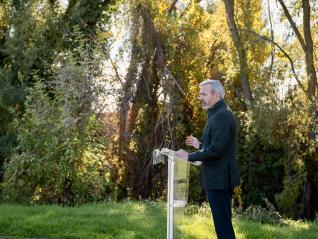 El presidente Azcón, este lunes, en Huesca.