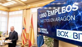 El presidente Jorge Azcón anuncia en rueda de prensa una nueva inversión de la empresa BOX2BIT