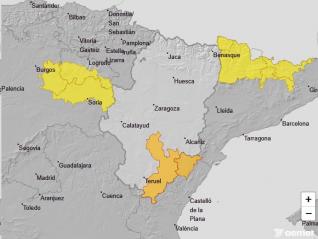 Las zonas turolenses de Gúdar y Mestrazgo entran el lunes por la tarde en aviso naranja por nevadas.