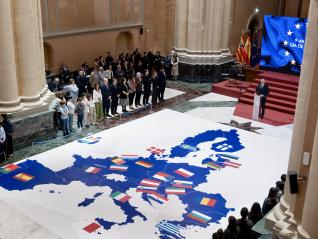 El presidente Azcón, durante el acto institucional por la conmemoración del Día de Europa.