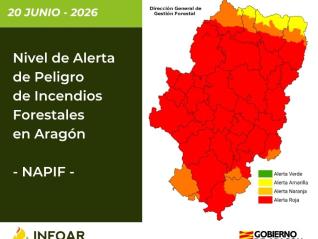 Nivel de Alerta por Peligro de Incendios Forestales en Aragón para este 20 de junio de 2026.