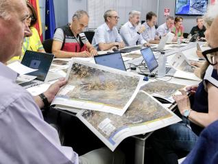 Reunión del Cecopi esta mañana en la sala de crisis del 112.