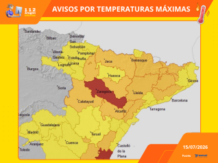 Avisos por temperaturas máximas para el 15 de julio