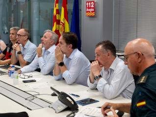 Imagen del Cecop de este viernes, con la presencia del presidente Azcón y varios consejeros del Gobierno de Aragón